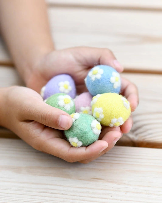 FELT PASTEL EGGS WITH FLOWERS (SET OF 6)