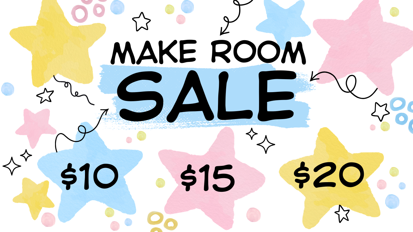 Sale sign with colorful stars and prices on a white background